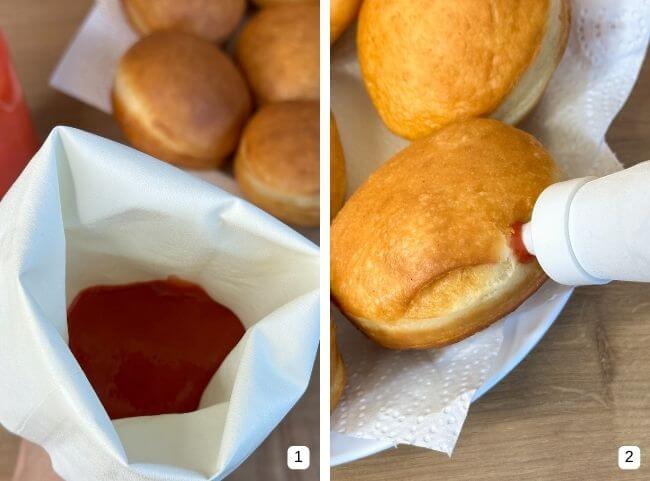 Pfannkuchen mit Marmelade befüllen Pfannkuchen mit Marmelade befüllen